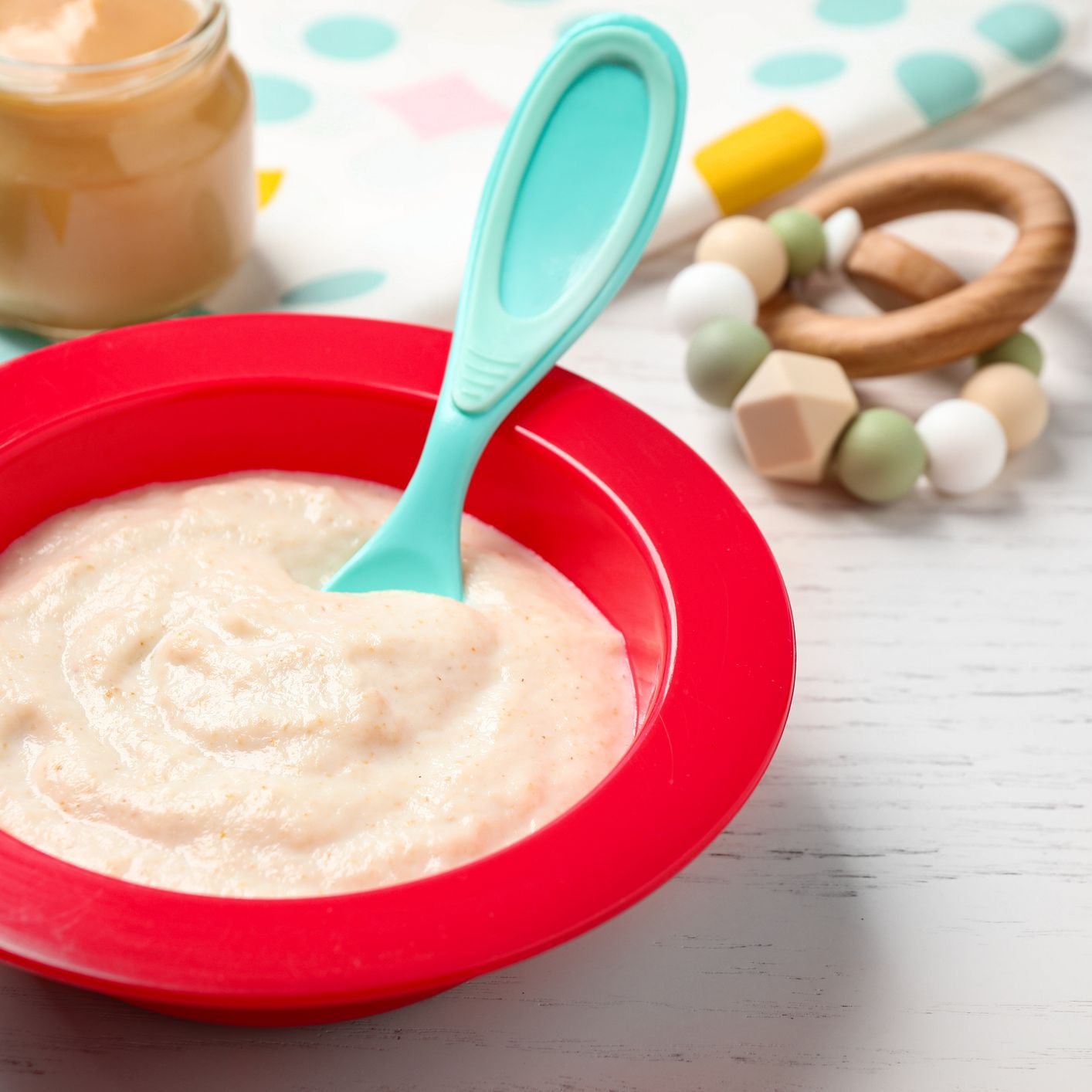 Healthy baby food on white wooden table, closeup Baby Food Puree - Image 1